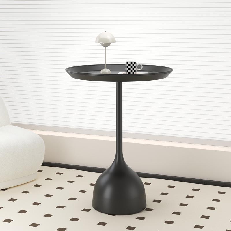 Modern Minimalist Round Side Table - Small Coffee/Sofa Table with Wrought Iron Storage Cabinet