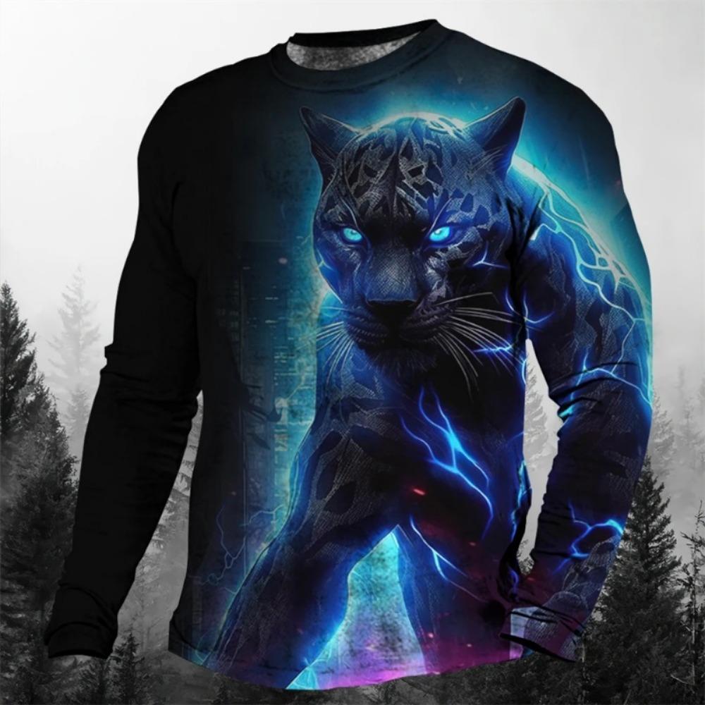 Cool Animal The Leopard 3d Print Men's O-Neck Long Sleeve T-shirt
