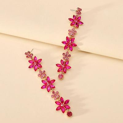 Elegant Fashion Shiny Glass Flower Female Romantic Charm Decor Bride Wedding Party Jewelry Trend Dangle Drop Earrings For Women