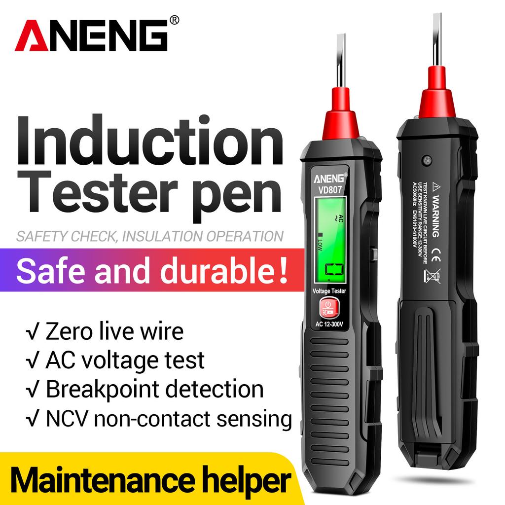 ANENG VD807 Smart NCV Voltage Flashlight Tester Pen AC 12-300V Non-Contact LCD Display Sound Alarm Safe Electric Test Pen