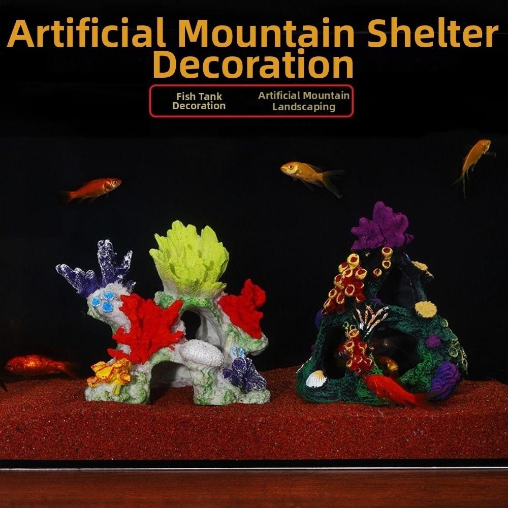 Colorful Aquarium Coral Reef Ornaments Fish Hideaway Mountain Cave Aquarium Landscape Coral Easy To Clean Creative