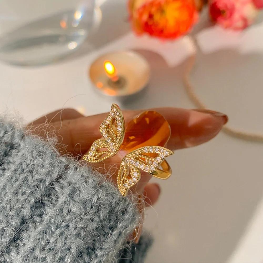 Adjustable Vintage Elegant Bow Open Ring, Fashion Light Luxury Niche, Exquisite Index Finger Zircon Accessory Gifts For Women