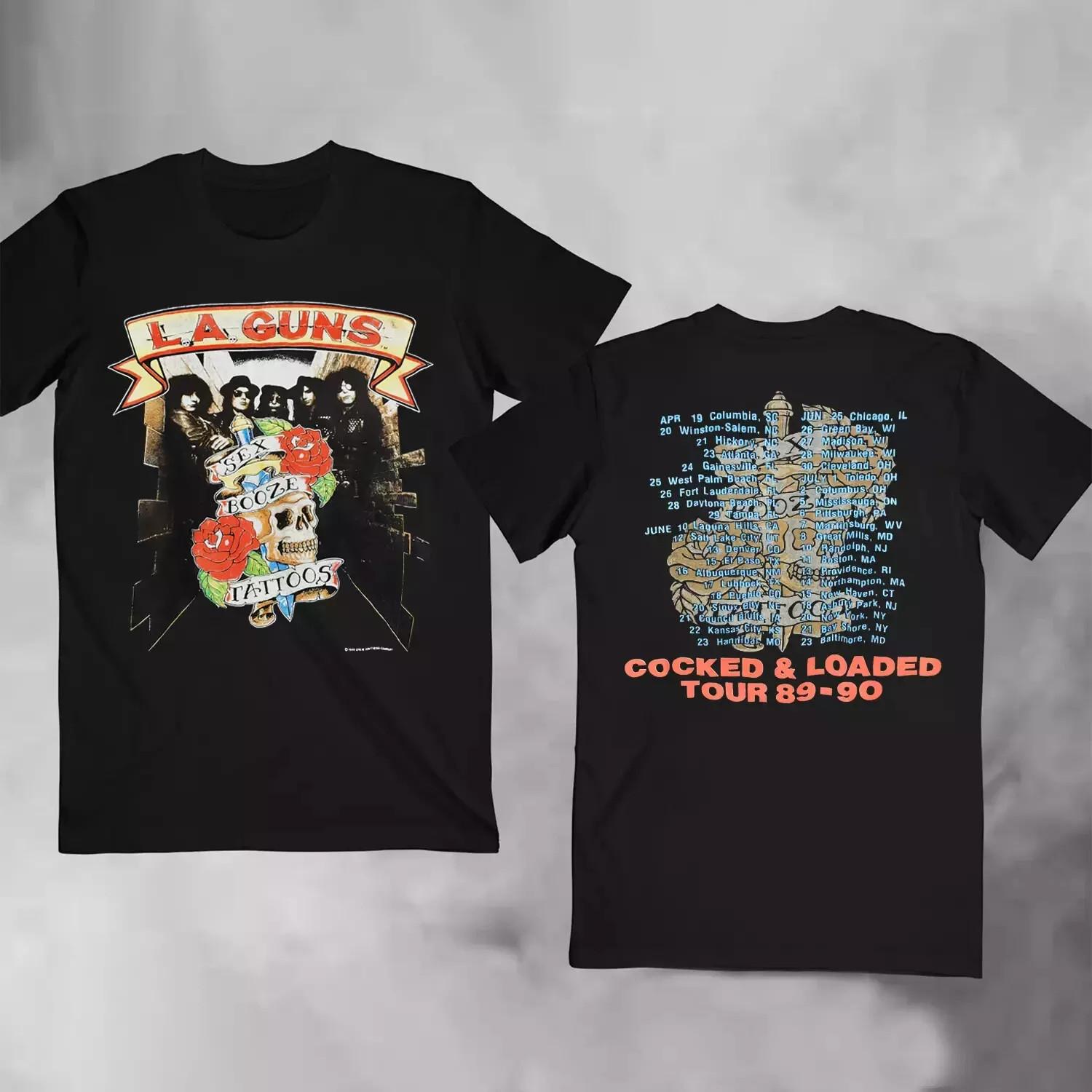 Vintage 1989 LA Guns Cocked Loaded Tour T-Shirt Mens Womens Tees Top Reprint Sz S-5XL Gift Fans S