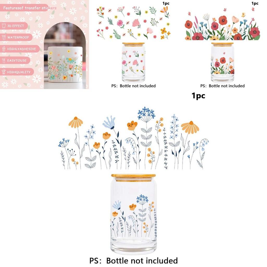 Floral Plant Glass Cup Stickers Water Crystal Transfer Decoration For Home Party