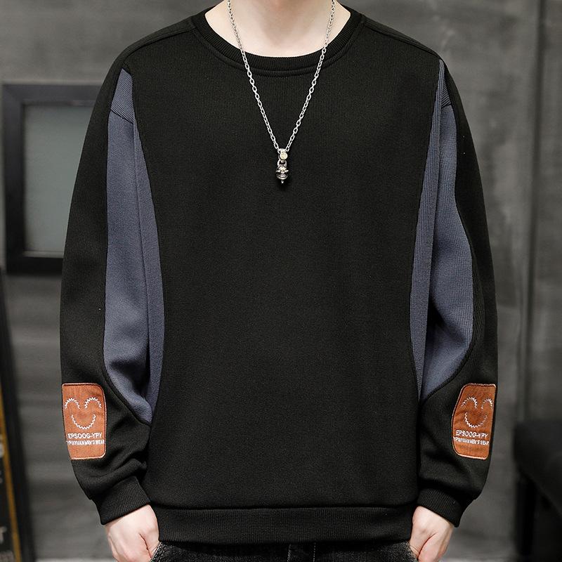 

Свитер мужской весенне-осенний сшитый с длинными рукавами свободный большой размер круглый вырез нижняя часть рубашки мужской пуловер S чёрный