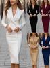 European American Fashion Double-Breasted Long-Sleeve Office Dress
