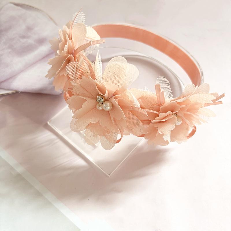 Korean Baby Girl Lace Flower Headband with 3D Beaded Design
