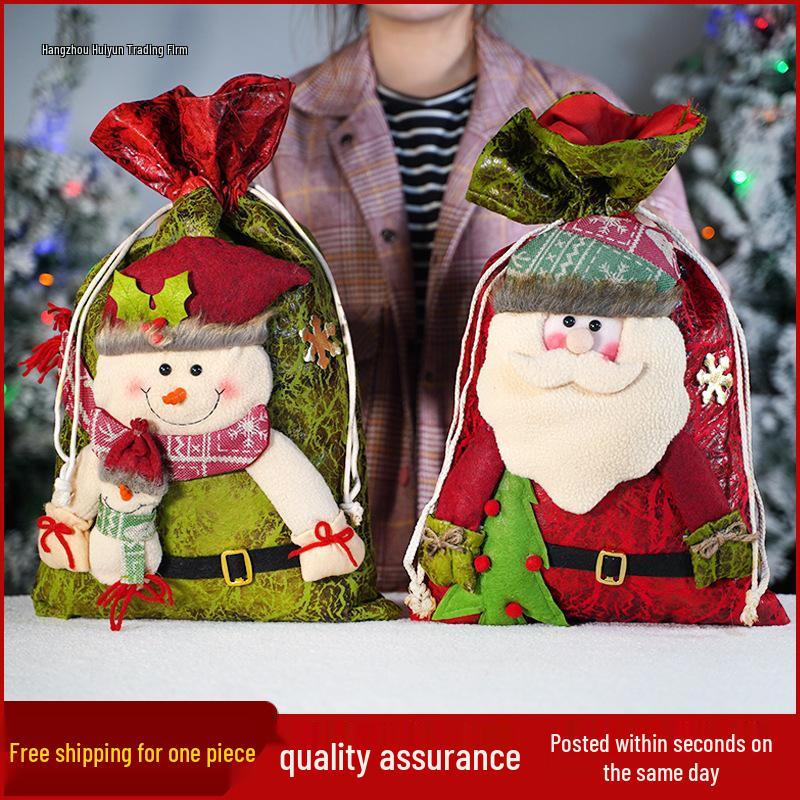 Three-Dimensional Santa Claus Burlap Backpack Candy Bag - Large Christmas Gift Decoration