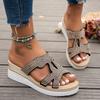 Fashion Fashion Rhinestone Wedge Slippers for Women 2025 Summer Lightweight Non Slip Beach Slides Woman Peep Toe Platform Casual Sandals