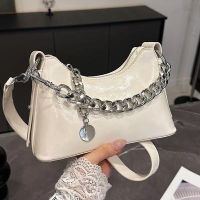 Bolsa de axila de corrente personalizada em couro encerado de óleo de nicho, versátil, simples, de alto bom gosto, casual, tipo mensageiro, feminina