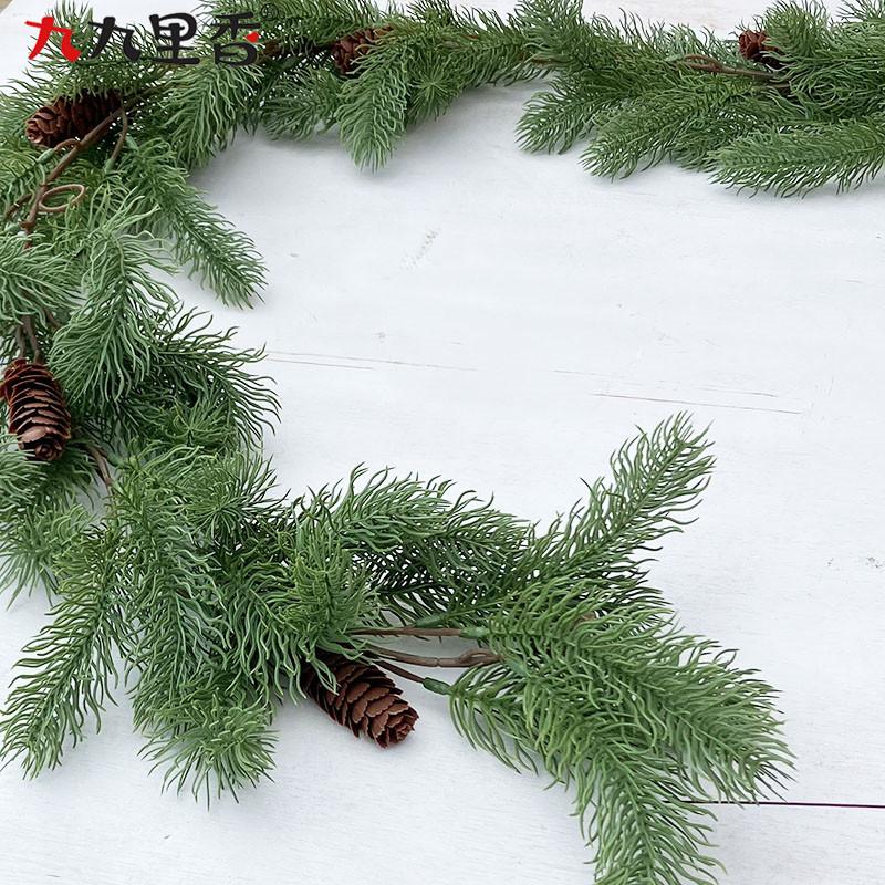 American Christmas Decoration Soft Glue Pine Needles Cypress Pine Leaves Pine Cones Simulation Rattan Wall Hanging