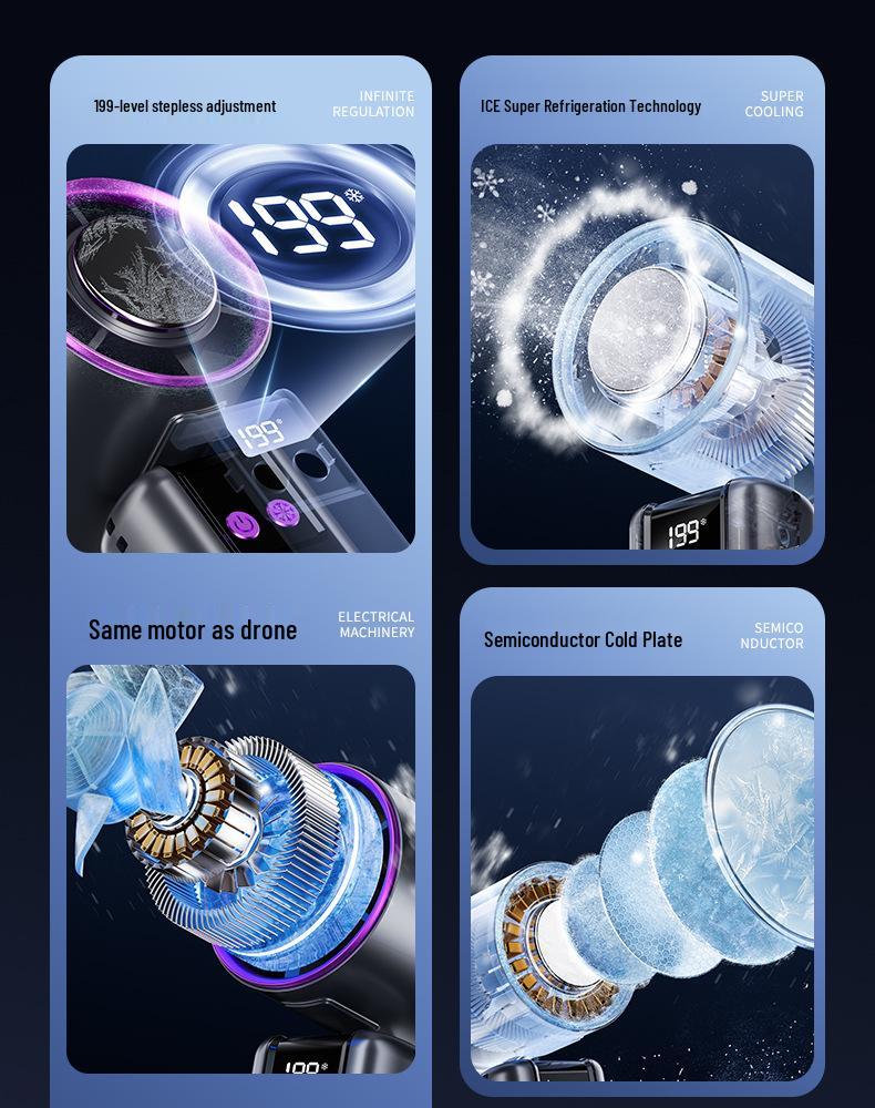 New Turbo Handheld Mini Fan with 199-Speed USB Charging & Digital Display - Powerful Cooling