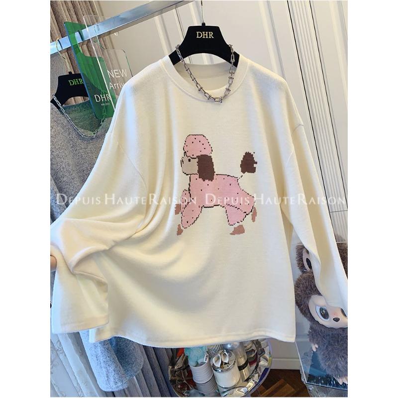 Loose Women's Tops 2025 Winter New Style Splicing Printing Fashion Versatile Casual Long-sleeved T-shirt Bottoming Shirt