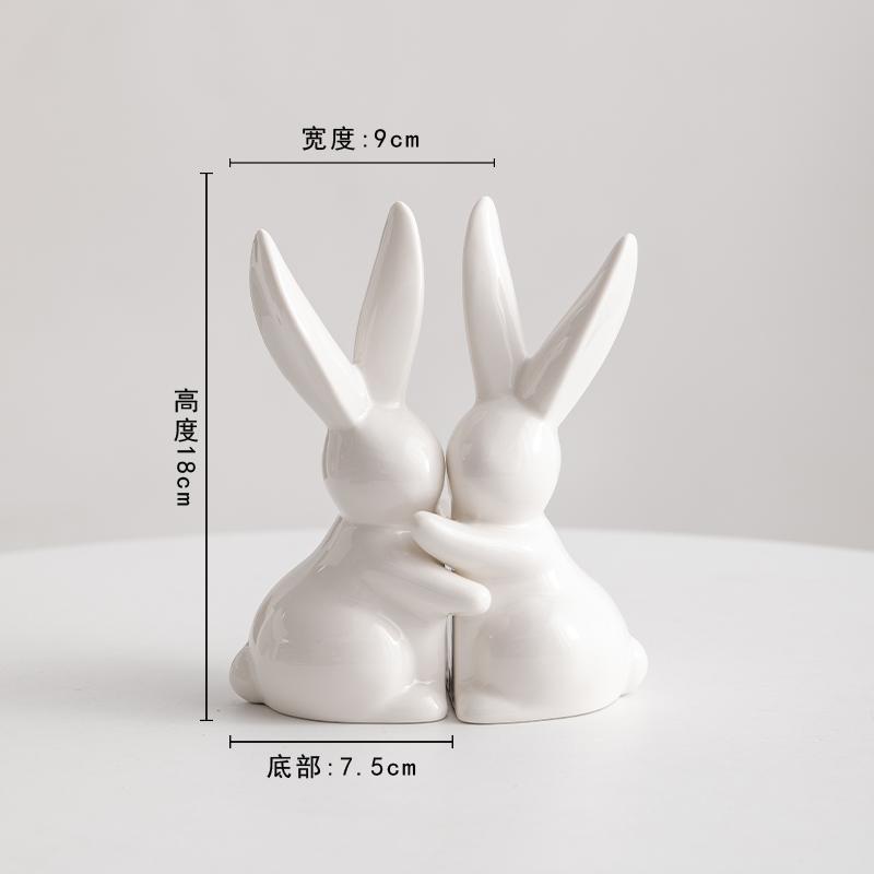 Creative Ceramic Figurines Chinese Minimalist Rabbit Sculpture Bookshelf Desktop Book Stand Decoration Ornament Home Decoration