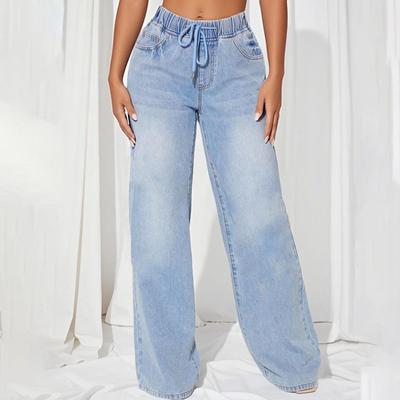 Dam Byxor Stor Storlek Stretch Jeans Lös Semi-Elastiska Byxor