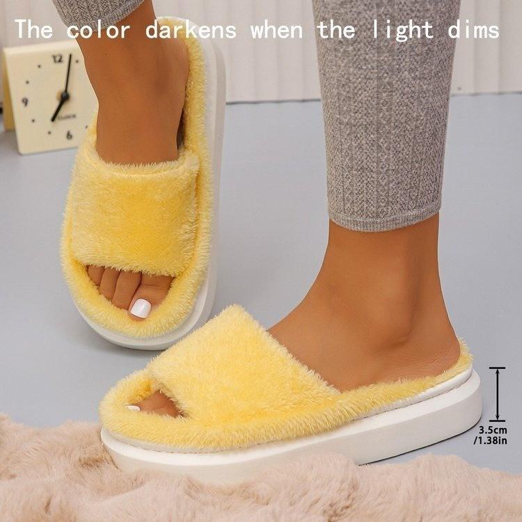 Autumn and Winter One-word Fluffy Cotton Mop Thickened Warm Couple Fashion Slippers Home Plush Slippers