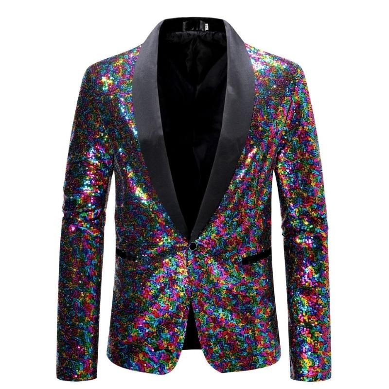 Men Sequined Blazer Casual Long Sleeve Suit Jacket