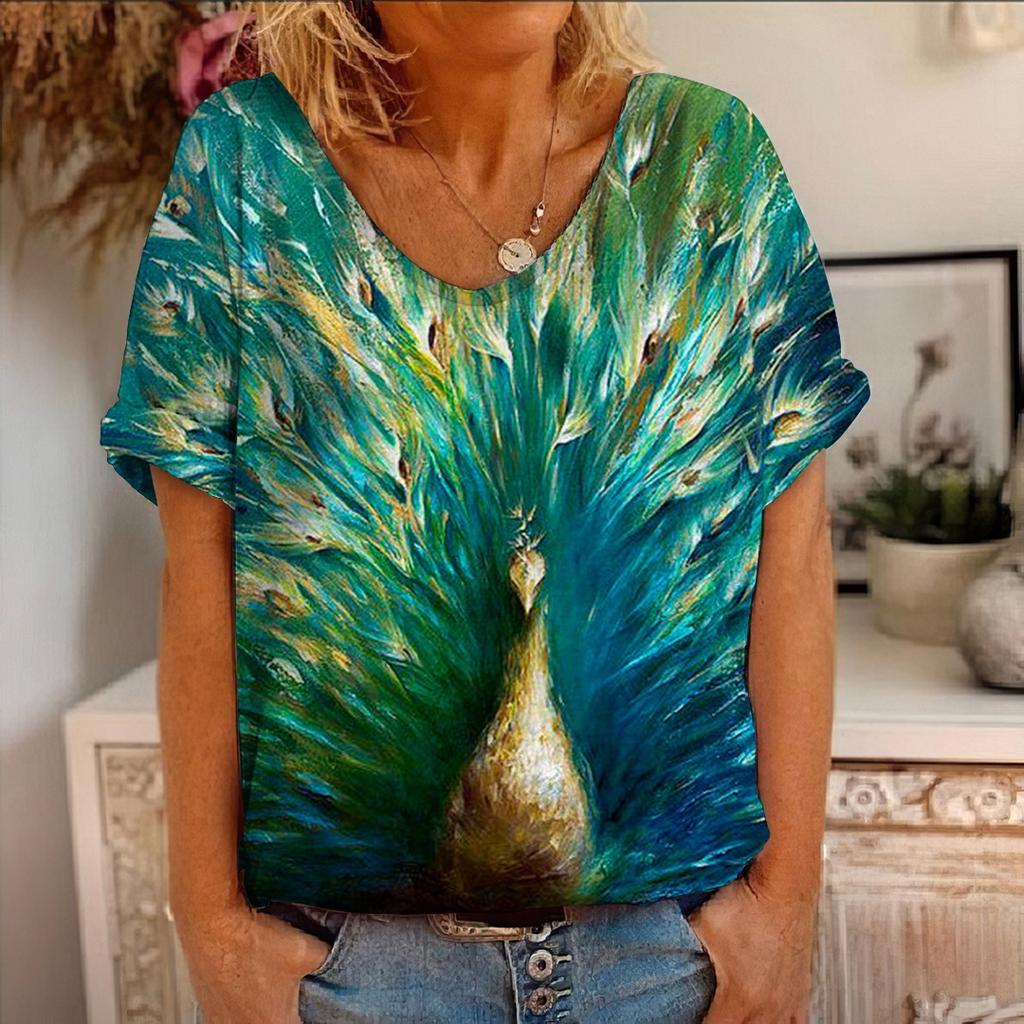 Summer Women's Short Sleeved New Flower Animal Painting 3D Printed Short Sleeved T-shirt