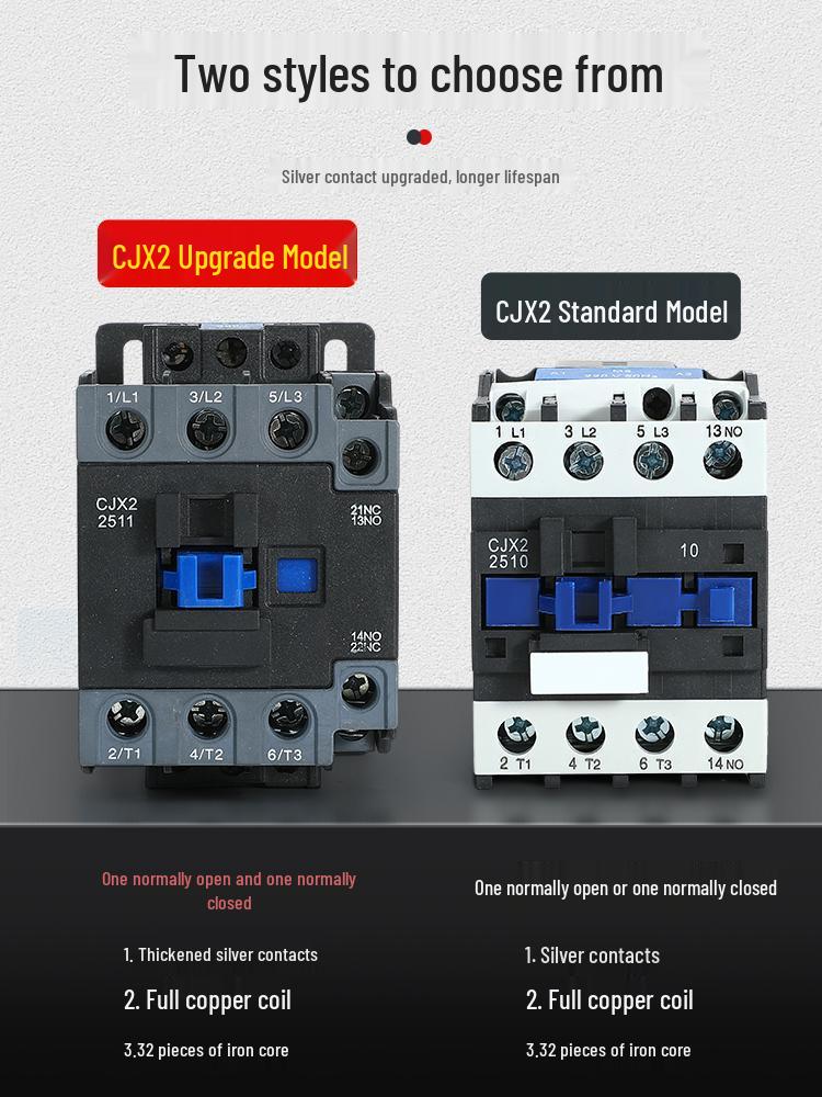 AC Contactor CJX2 Series: 1210, 0910, 1810, 2510, 3210 - Single-phase 220V, Three-phase 380V, 12A