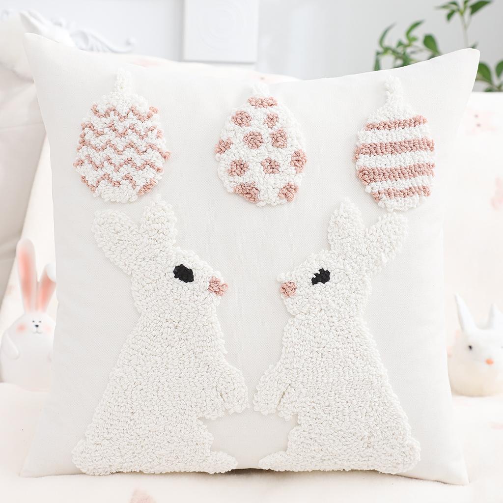 1 Pc Easter Decorative Pillow Cover Rabbit Tufted Embroidery Egg Spring Summer Gift Living Room Sofa Home Decor