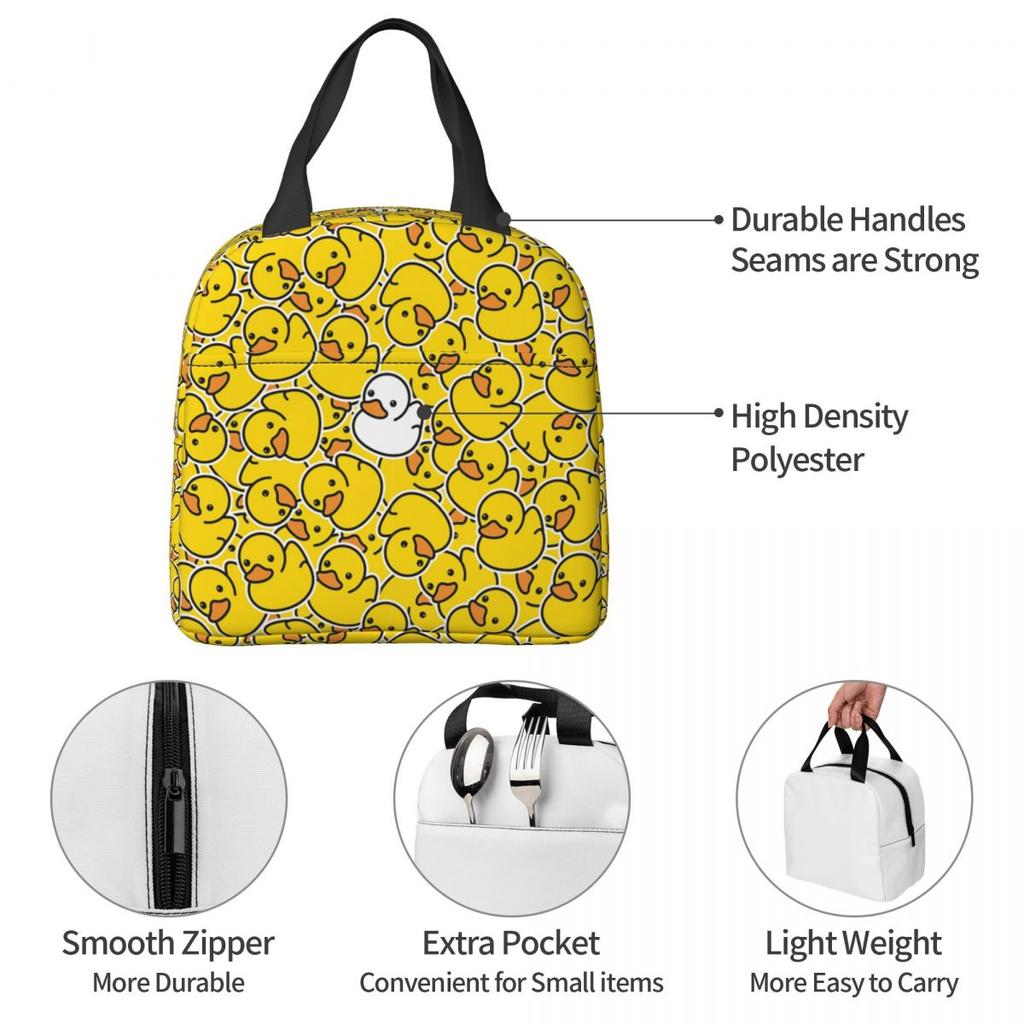 Yellow Duck Pattern Insulated Lunch Bag for Women Office Cooler Thermal Food Box Tote Leakproof Lunch Boxes Container