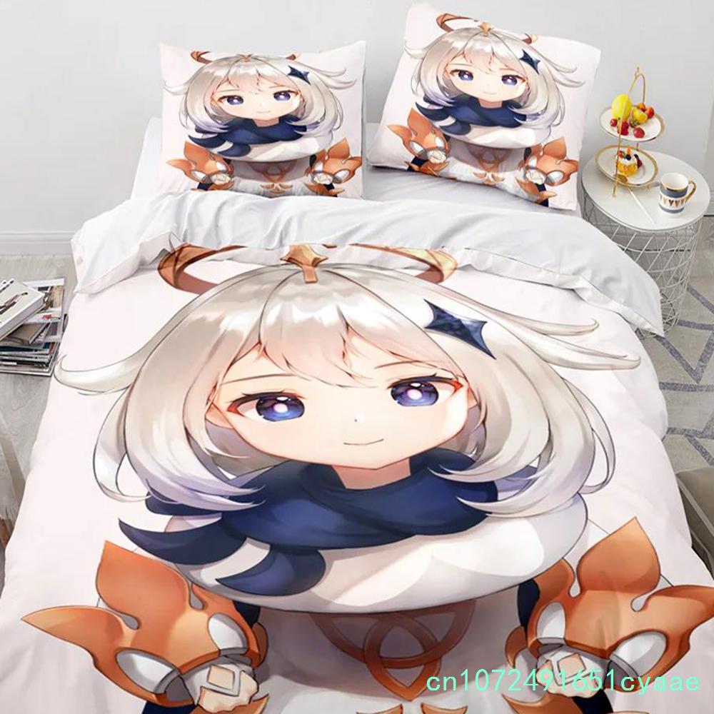 Set Biancheria da Letto Trapunta Copriletto Copripiumino Federa Gioco Genshin Impact 2-3 Pezzi Set Dimensioni Bambini Adulti