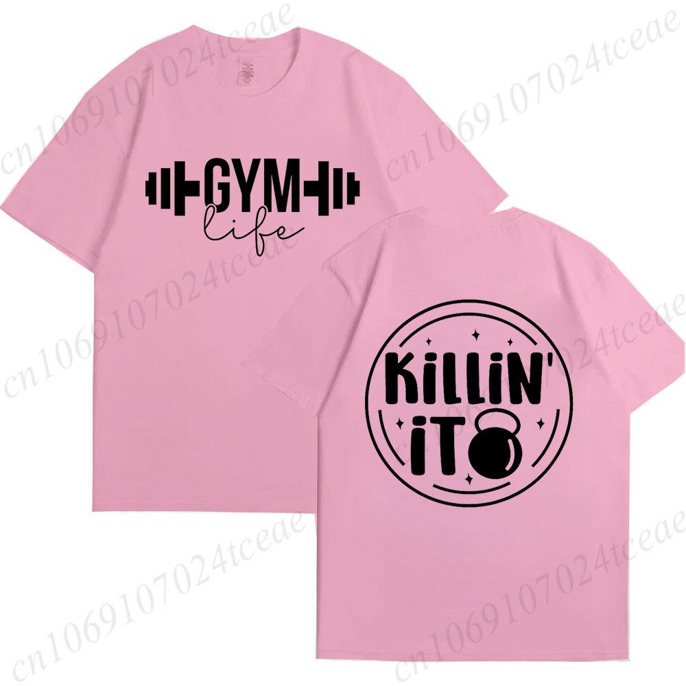 Funny Gym Life T-Shirts for Women Workout Summer Short Sleeve Tees Motivational Positive Tees Cute Exercise Fitness Tops