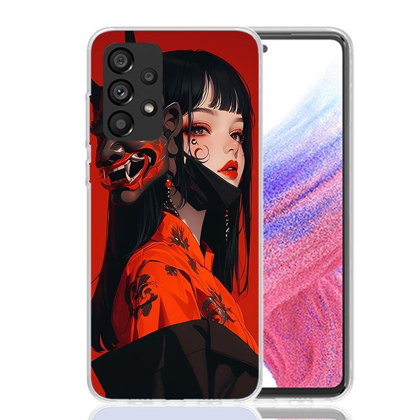 Japanese Oni Mask Girl Phone Case For Samsung Galaxy A52 A32 A22 A12 A02S A50S A30S A51 A31 AA71 Note 20 Ultra 10 S10 Plus Galax