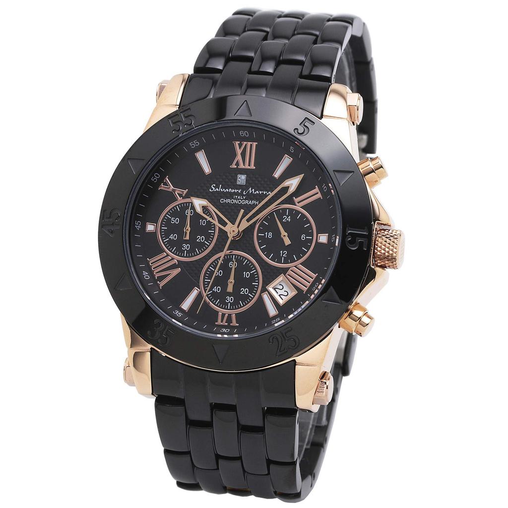 Salvatore Marra Business Analog Waterproof Italian Brand Men's Watch, (Pink Gold, Black) SS-PGBK