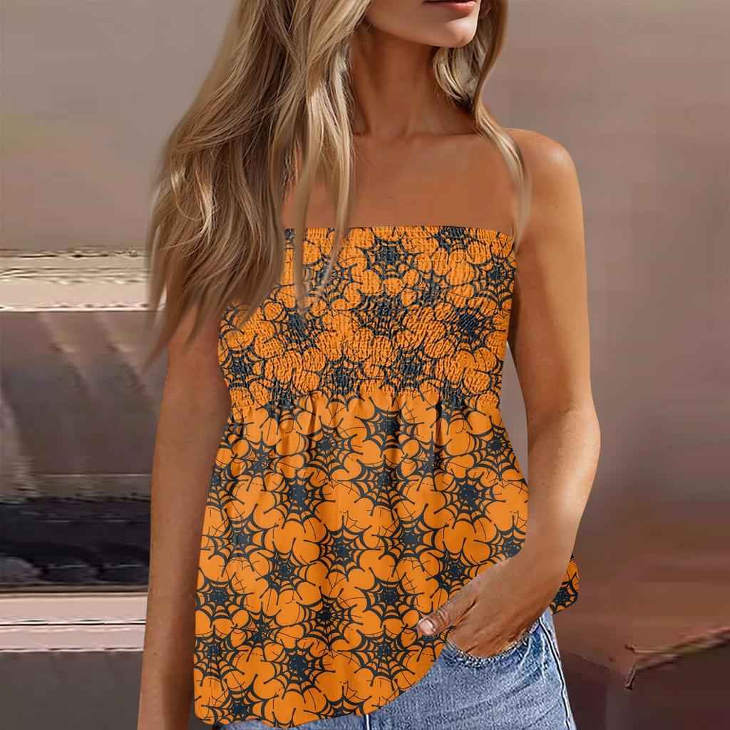 Tube Tops For Women,Cute Sexy Off Shoulder  Print Sleeveless T-Shirt