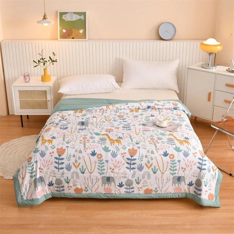 Cute Zoo Animals Print Quilt Bedspreads Children Adults Thin Comforter Summer Quilt Single Double Bed Air-Condition Bed Blanket