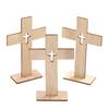 24pcs Natural Wood Standing Cross Ornaments Christian Symbol DIY Craft Decor for Church Home Prayer Festival Gifts