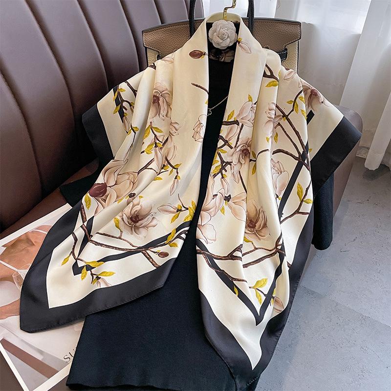 90*90cm Luxury Brand Simple Silk Square Scarf Hijab Women Bandana Soft Scarves Neckerchief Ladies Hair Shawl Wrap Headband