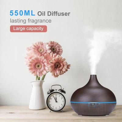 550ml Ultrasonic Aroma Diffuser Humidifier with Wood Grain, 7-Color Lights, Timer, Silent Operation for Essential Oils.