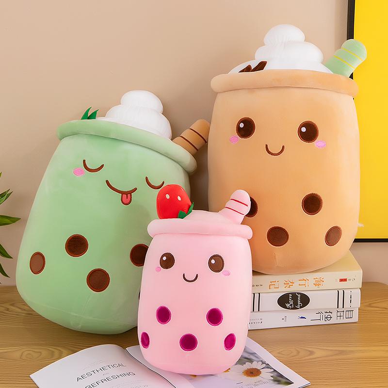 Süßes Stoff-Boba-Plüschtier Bubble Tea Essen Milchbecher Plüschtier Kissen Weiche Kawaii Umarmungs-Plüschtiere Geschenke für Kinder