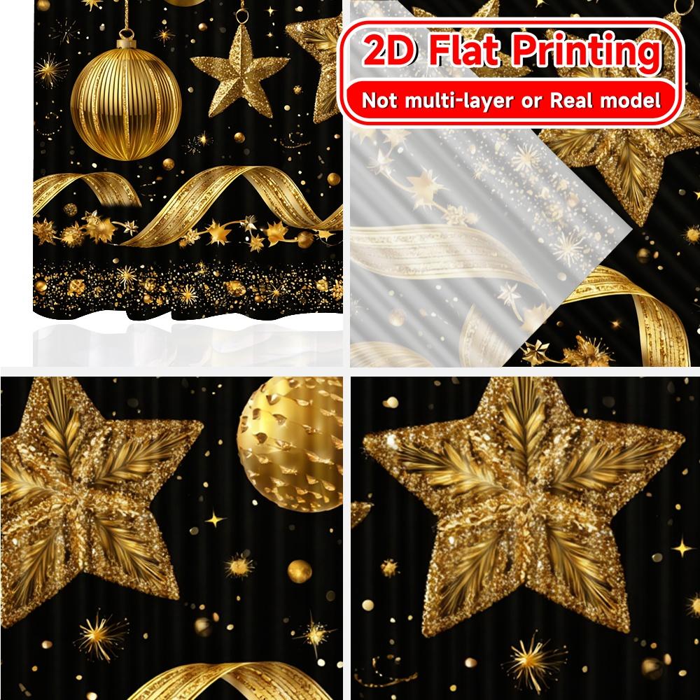 Set Of 2 Flat Printing Golden New Year Chic Curtain Cloth Durable Polyester Curtains Festive Living Room Bedroom Kitchen Ideal For Sitting