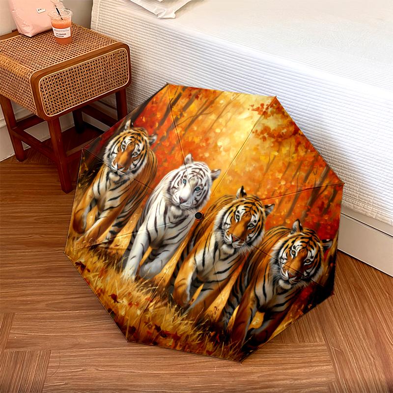 1 PC Automatic Folding Umbrella - Maple Leaves, Puppies, Horses, Kittens Pattern, Portable & Foldable Design with 8 Ribs, Christmas Birthday Gifts