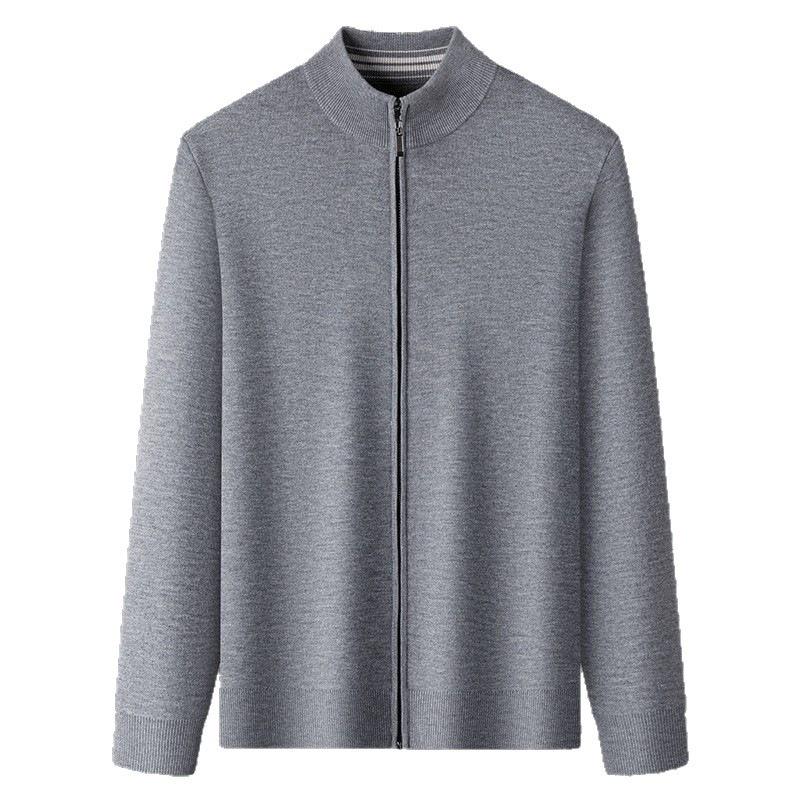 Men's 48-Count Double-Strand Wool Silk 16-Gauge Zipper Sweater Coat, Warm Thickened Knit Cardigan for Autumn/Winter
