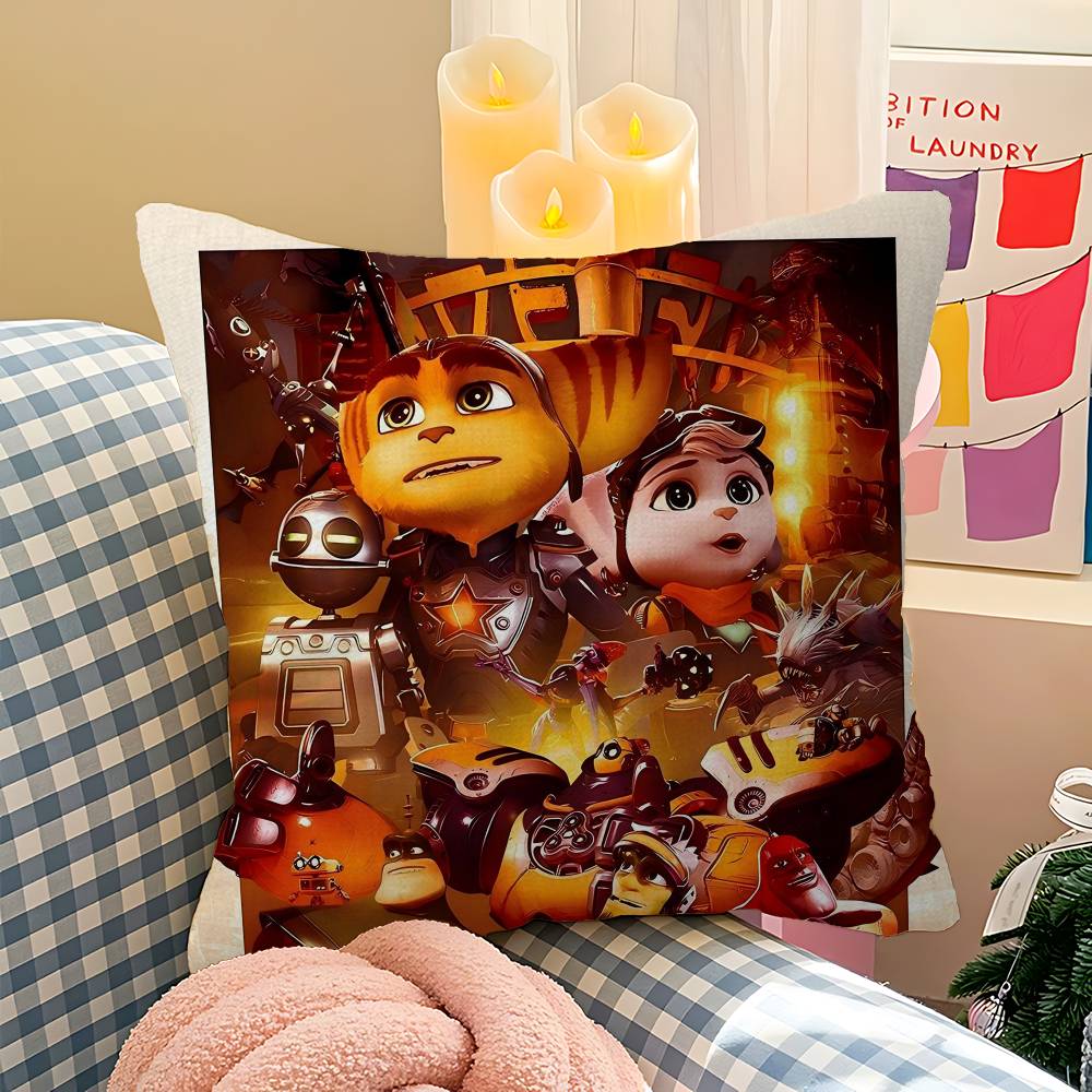 Anime Adventure R-Ratchet And Clank Game Cushion Cover Inches Farmhouse Decor Home Throw Pillow Covers For Couch Decorations Peach skin 18*18(CM)-1Pcs