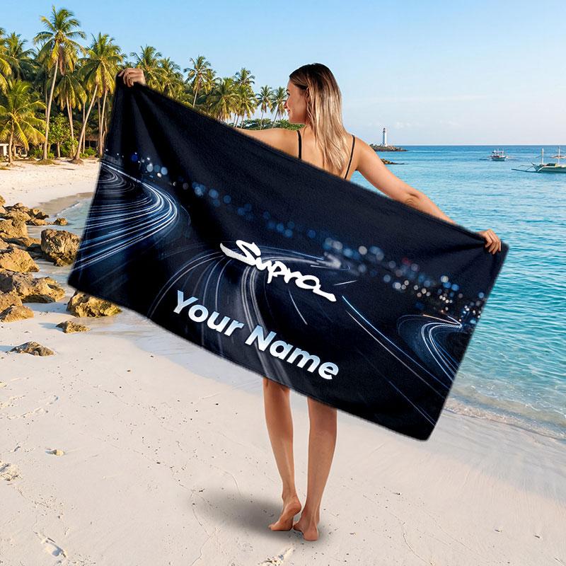 Toyota Supra Customized Name Text Beach Towel, Soft Absorbent Towel Beach Pool Travel Personal Gift