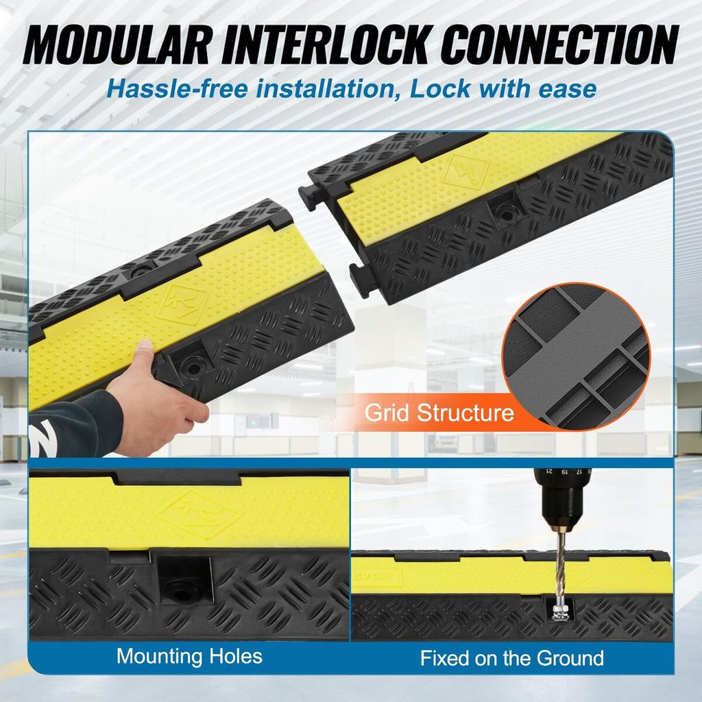 3 Pack Rubber Cable Protector Ramp, 2 Channel, 12000 Lbs/axle Capacity Heavy Duty Hose Wire Cover Ramp Driveway, Traffic Speed Bump W/ Flip-Open Top