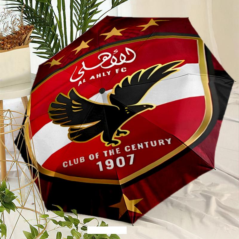 Al Ahly FC Umbrella with Automatic Open/Close & Self-8-Rib Heavy-Duty Umbrella, Compact Travel Umbrella Suitable for Outdoor