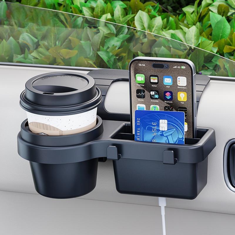 Black Compact Car Door Organizer with Cup Holder and Phone Slot