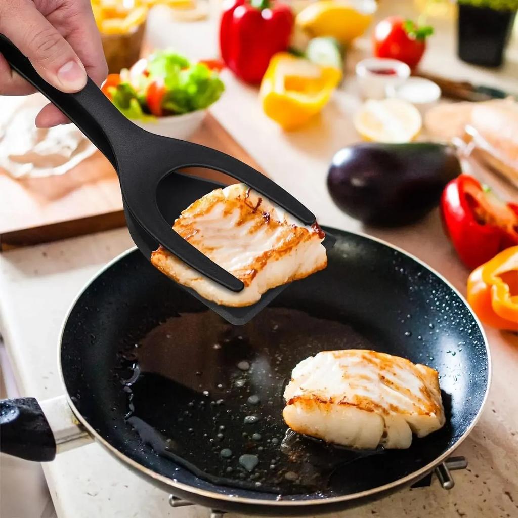 2in1 Flip Spatula Pliers Egg Turning Spatula Multi-Purpose Non-Stick Kitchen Pancake French Toast Omelette Kitchen Cooking Tools