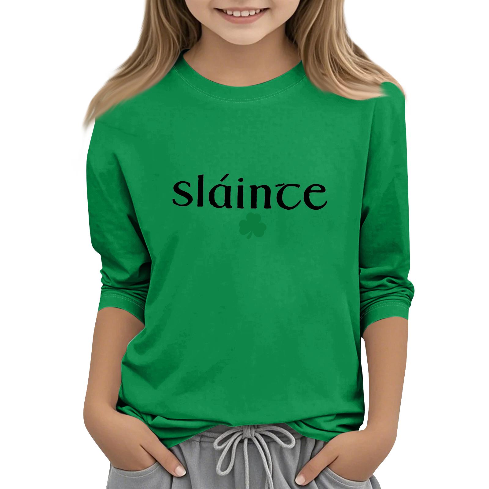 

Children s Casual Seven-Quarter Sleeve Round-Neck Fashion T-Shirt Top 140 зелёный