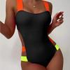New Color European and American Spice Girls Color Board with One-piece Swimsuit Women's Backless Splicing Contrast Color Swimsuit Skinny Swim