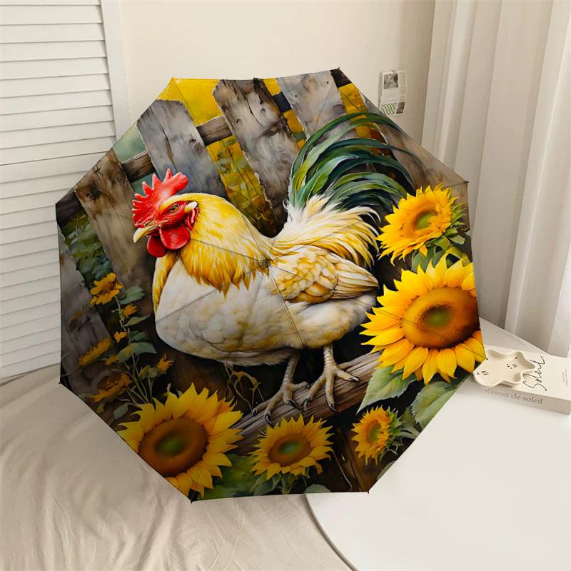 

1PC Rooster Sunflowers Umbrella-8-Rib Reinforced, Automatic Open, Lightweight & Durable, Fashion Accessory for Outdoor-L0384