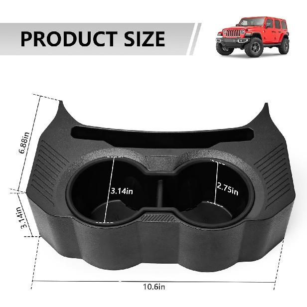 Rear Cup Holder for Jeep Wrangler JL Accessories, Back Seat Cup Holder, Floor Console Mounted Drink Holder for 2018- Jeep Interior Accessories 4 Door
