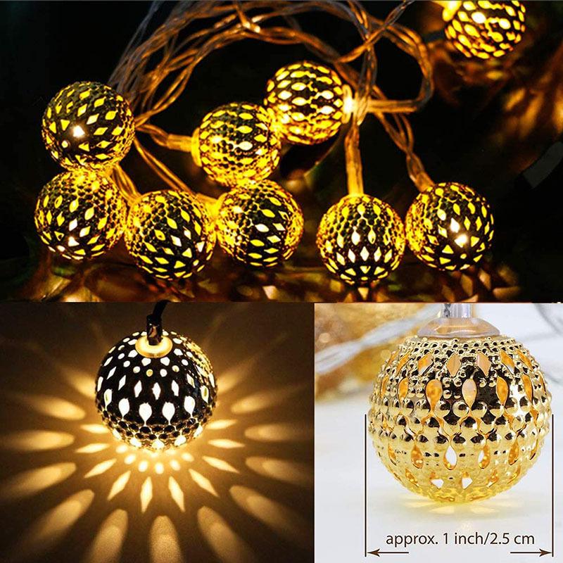 Solar-Powered Moroccan LED String Lights - USB Rechargeable, Ideal for Weddings & Holidays