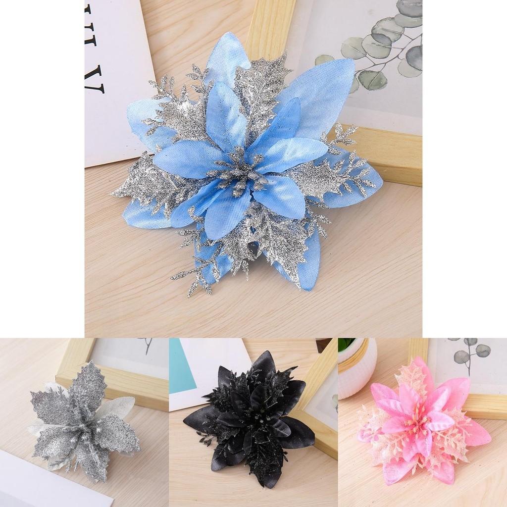 Christmas Flowers With Gold And Silver Plastic Decor For Holiday Tree And Festive Decor